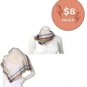 Vintage Checkered Rainbow Square Poly Scarf Retro Festival Check White Blue Red